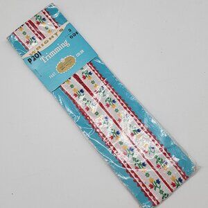 Vintage Trim Embroidered Floral Ribbon Red Blue Yellow Wrights 2 Yards 3/4" Wide